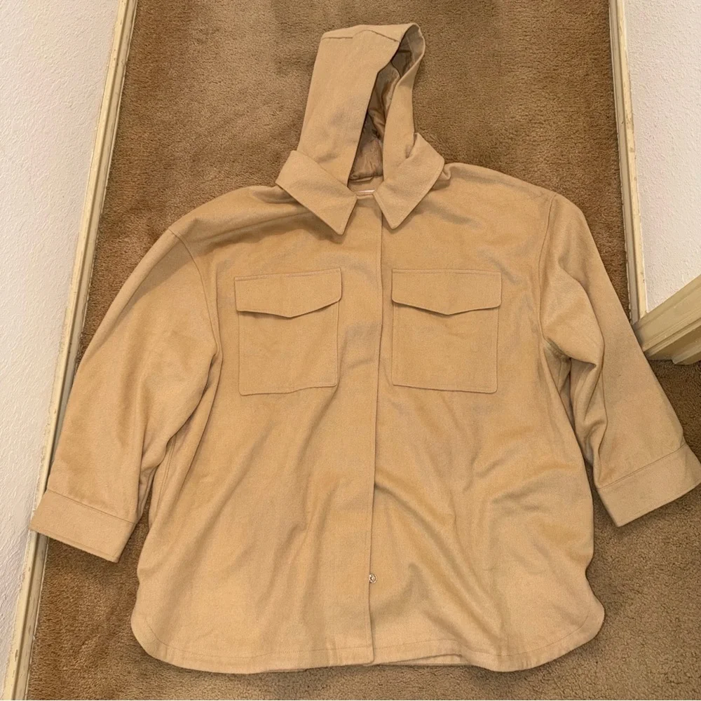ASOS Design Curve Beige Oversized Hooded Shacket‎ Jacket - Women's Neutral Coat
